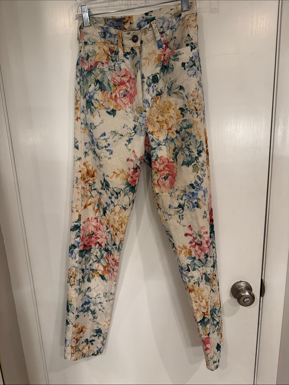Kenzo Cream High-Rise Floral Jeans with Multicolor Blossoms